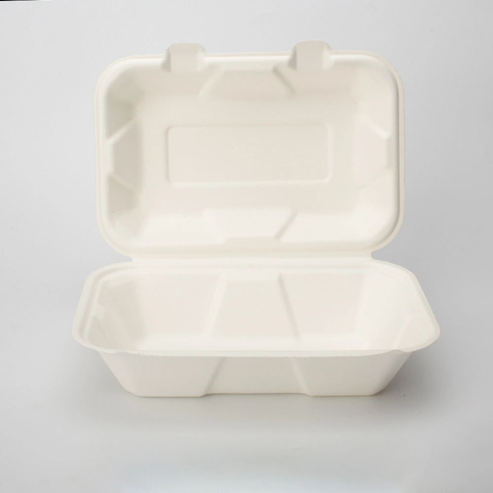 Biodegradable Eco Friendly Disposable Bagasse Paper Pulp Compostable Lunch Clamshell Box Container