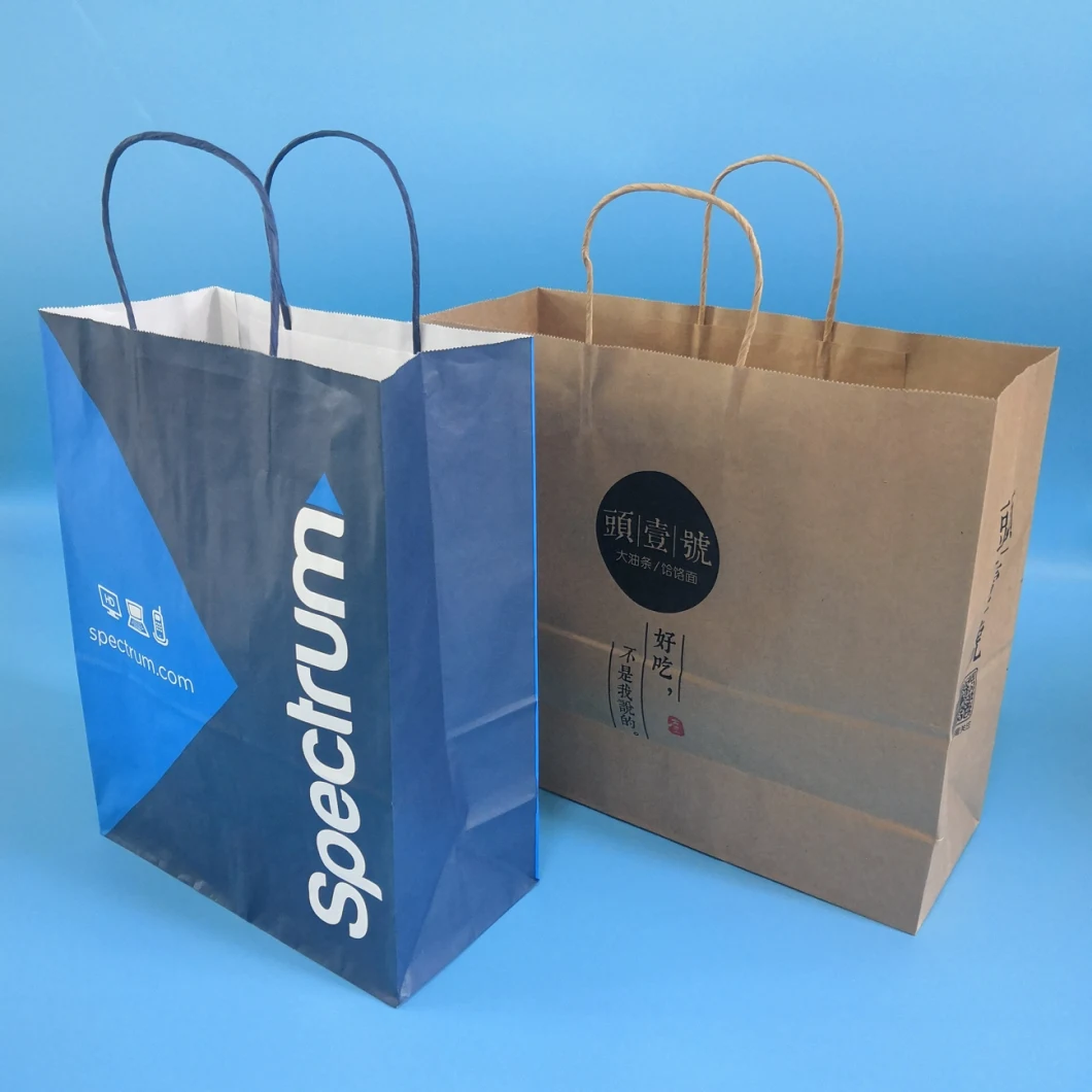 Custom Wholesale Kraft Paper Takeaway Die Cut Handle Paper Bag for Fast Food Packaging