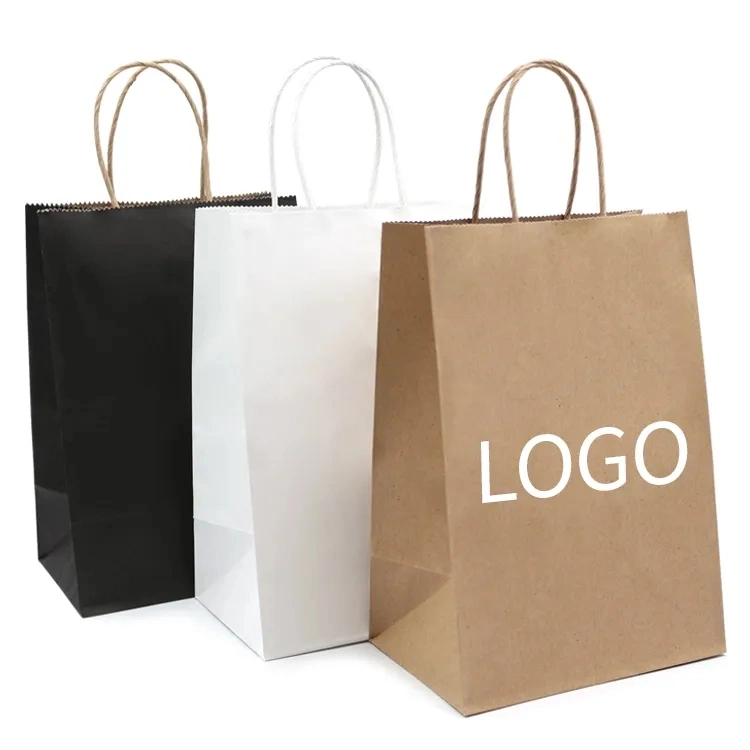 Custom Wholesale Kraft Paper Takeaway Die Cut Handle Paper Bag for Fast Food Packaging