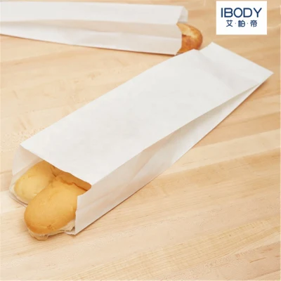 Grundlegende kundenspezifische fettdichte Bäckerei-Französisch-Baguette-Papiertüte mit Quetschboden