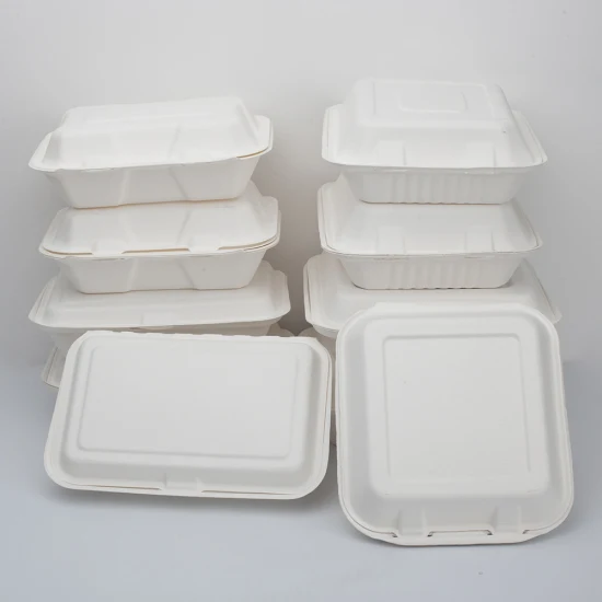 Biologisch abbaubarer, umweltfreundlicher Einweg-Bagasse-Papierzellstoff, kompostierbarer Lunch-Clamshell-Box-Behälter